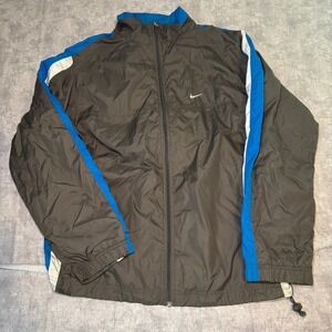 Nike Windbreaker Jacket Mens Medium Grey Blue Colorblock Full Zip Swoosh Logo